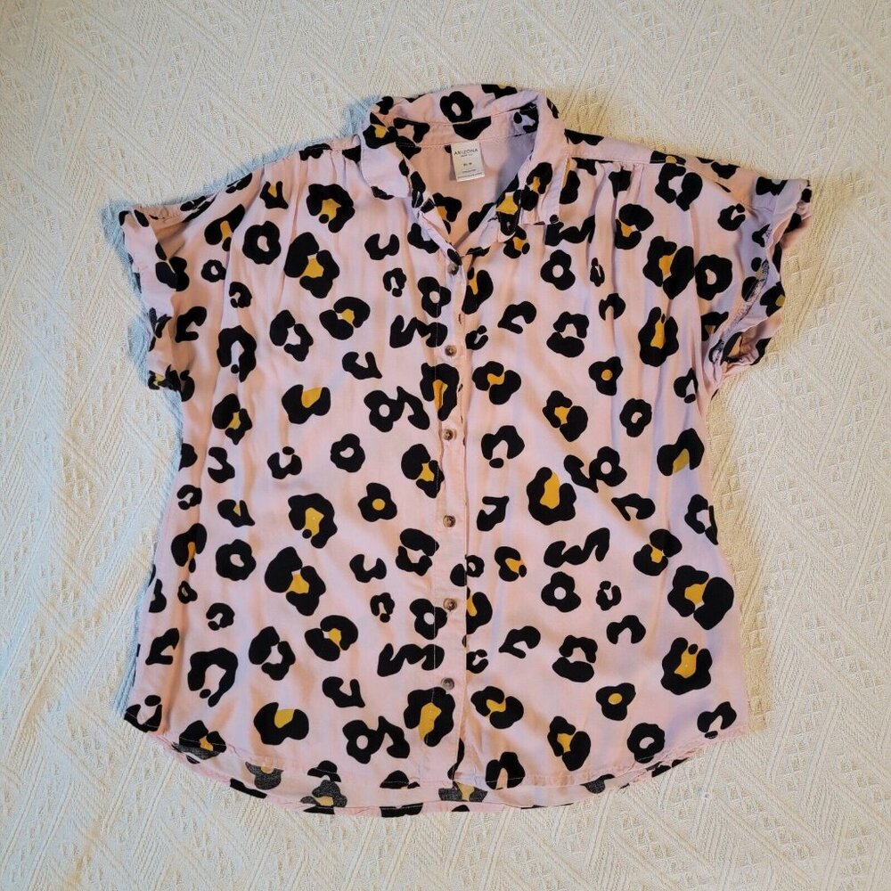 Arizona Jean Co Pink Cheetah Print Button Up Shirt Girls Size 16 Womens S